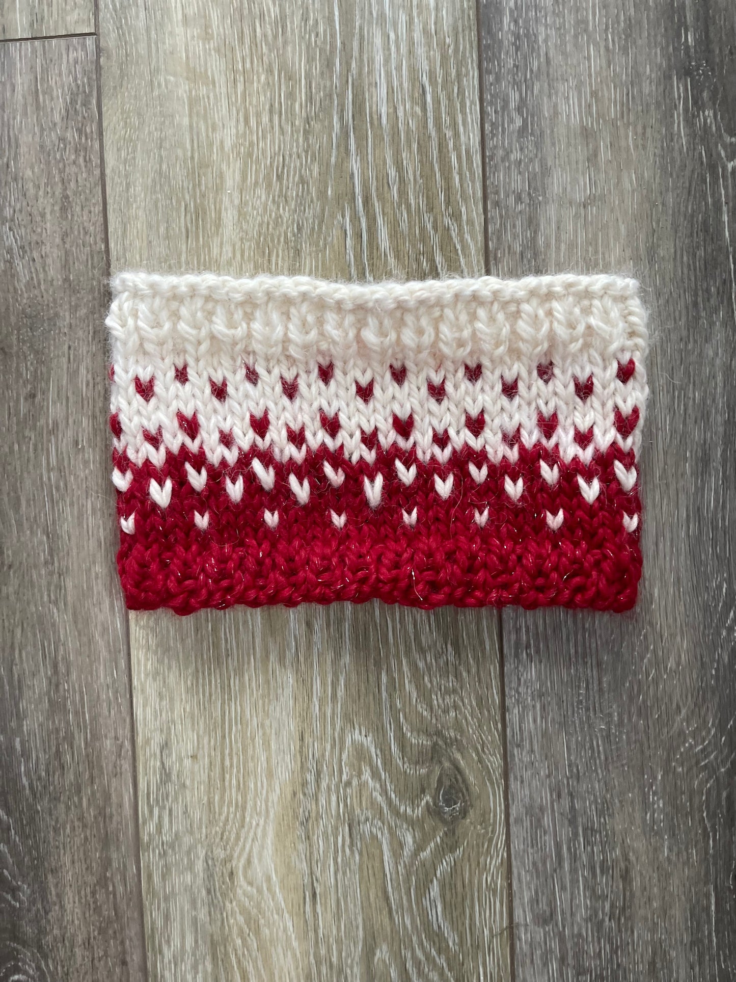 Winter Headband, Hand Knit, Baby Alpaca Red and Ivory Fair Isle