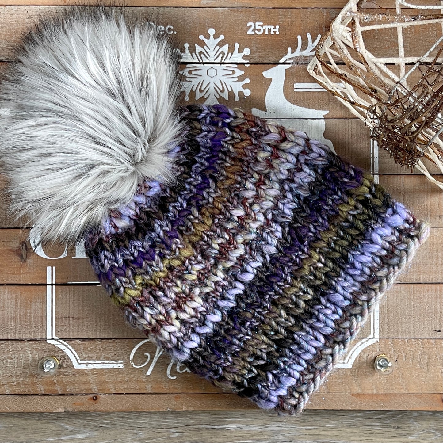 Winter Hat Slouchy Beanie with Faux Fur Pom