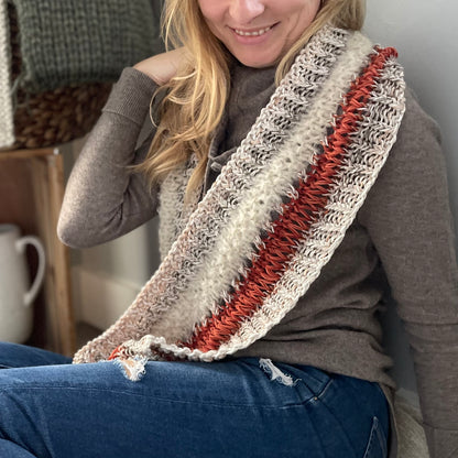 Infinity Scarf Hand Knit in Ivory & Rust