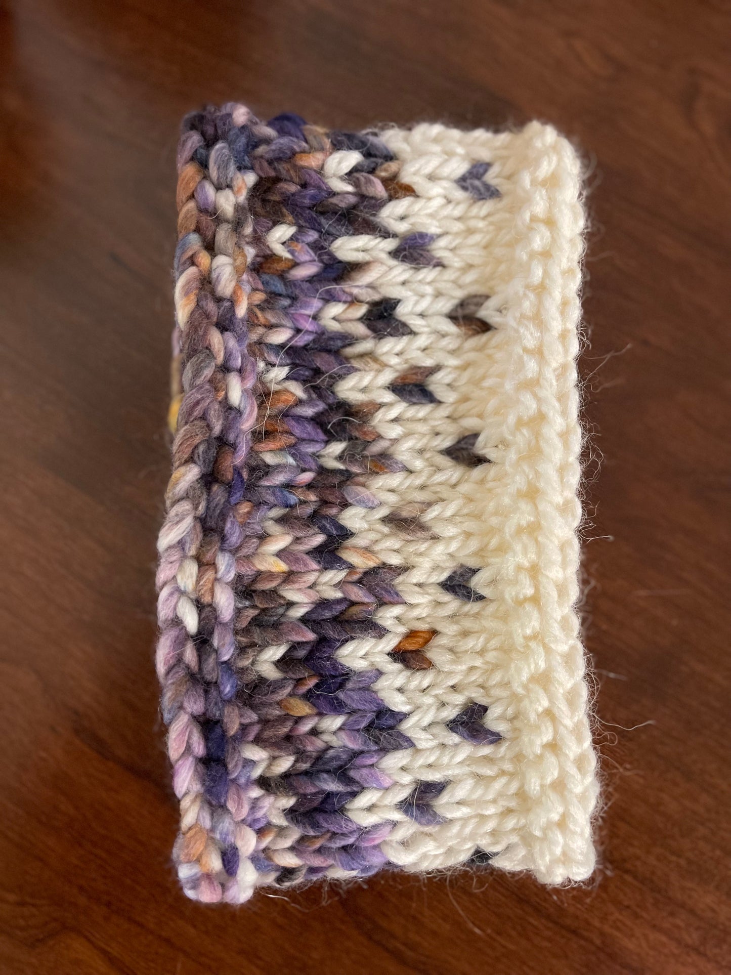 Winter Headband, Hand Knit, Purple & Ivory Fair Isle