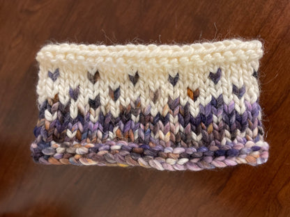 Winter Headband, Hand Knit, Purple & Ivory Fair Isle