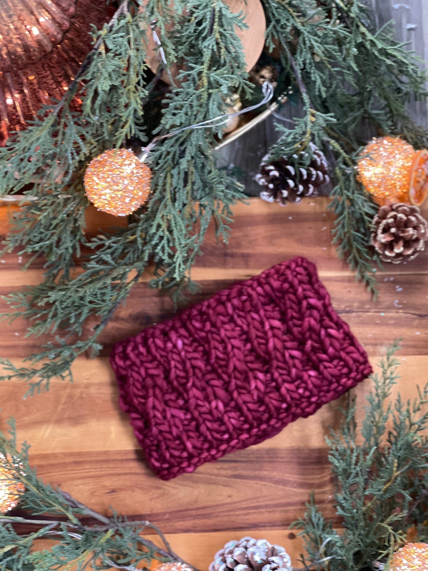 Winter Headband, Hand Knit, Cranberry Twist