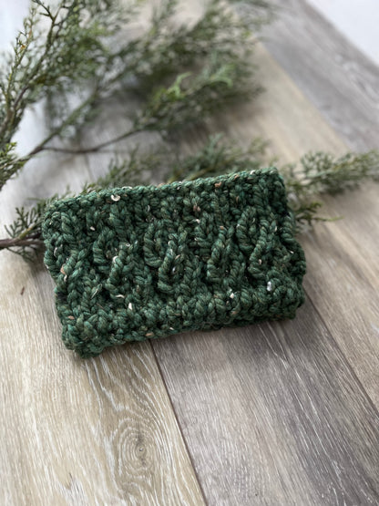 Winter Headband, Hand Knit, Pine Green Twist