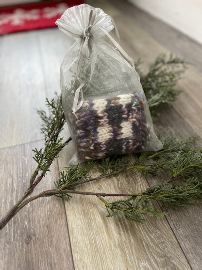 Winter Headband, Hand Knit, Purple Plaid