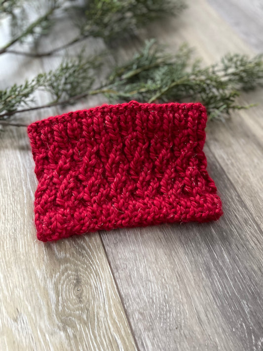 Winter Headband, Hand Knit, Baby Alpaca Red Twist