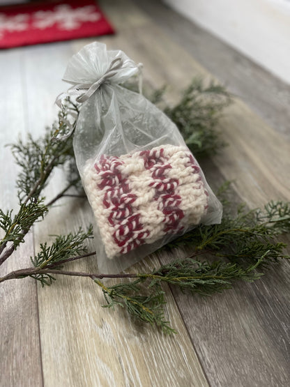 Winter Headband, Hand Knit, Red and White Peppermint Twist