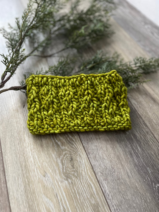 Winter Headband, Hand Knit, Green Twist