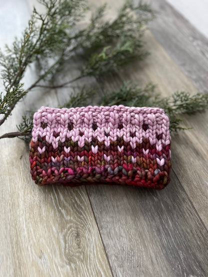 Winter Headband, Hand Knit, Pink and Multi Colored Fair Isle