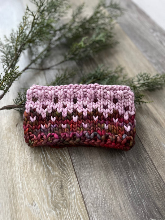 Winter Headband, Hand Knit, Pink and Multi Colored Fair Isle