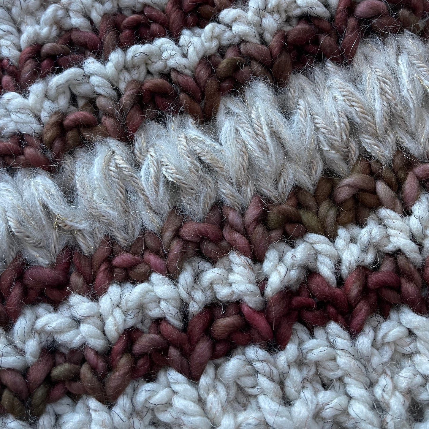 Hand Knit Cowl, Oatmeal, Ivory, and Brown Burgundy variety