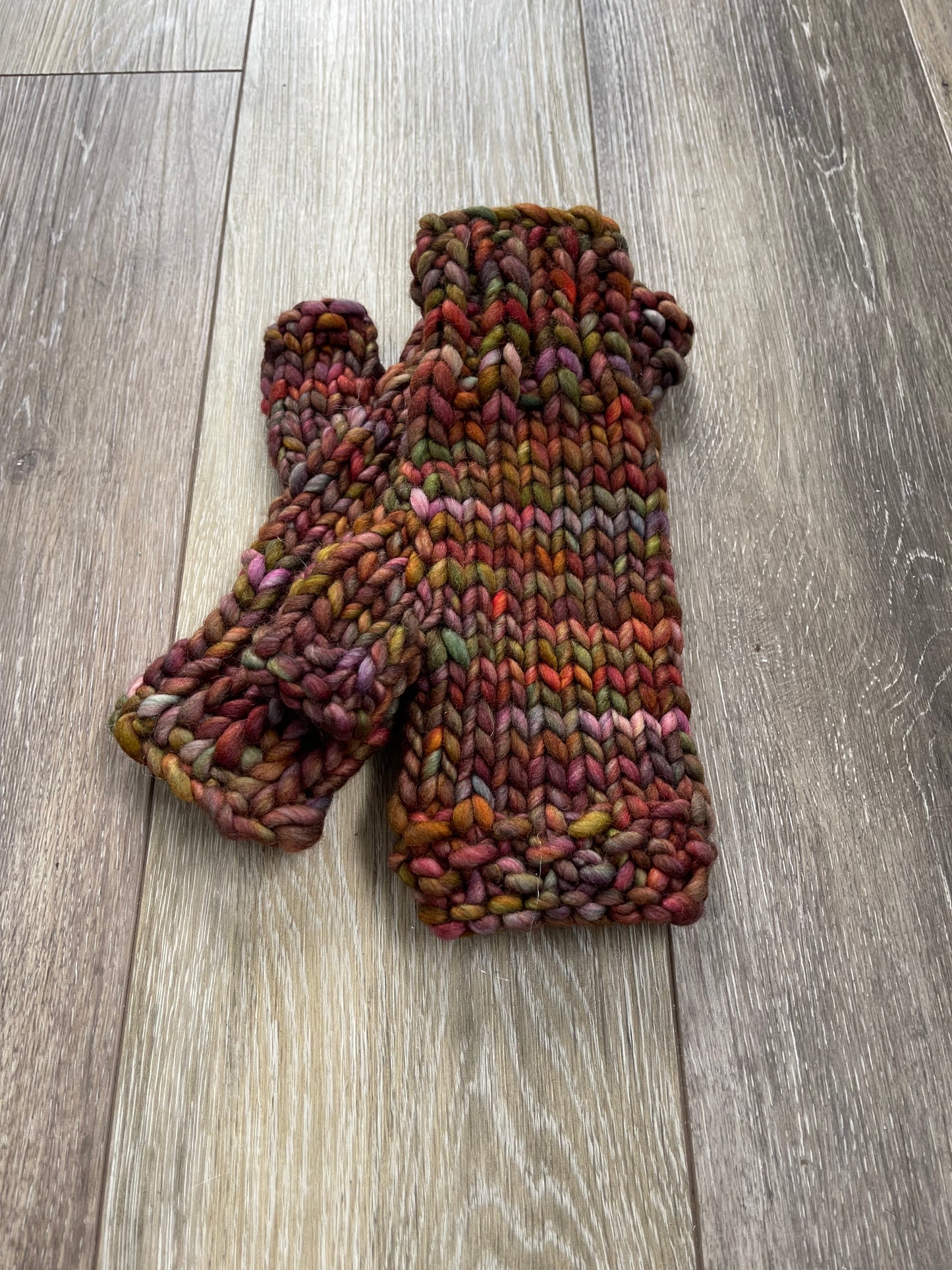 Fingerless Gloves, Hand Knit, Burgundy, multi-colored