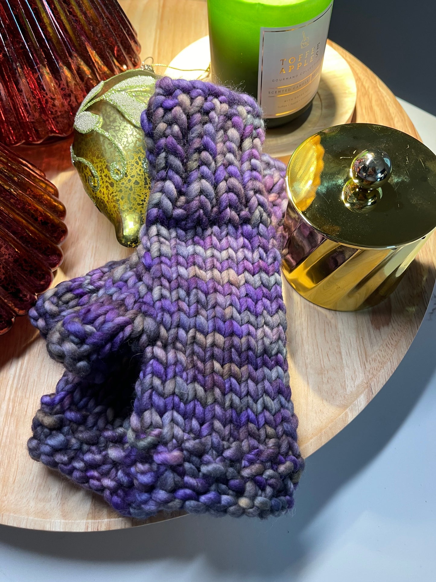 Fingerless Gloves, Hand Knit Purple