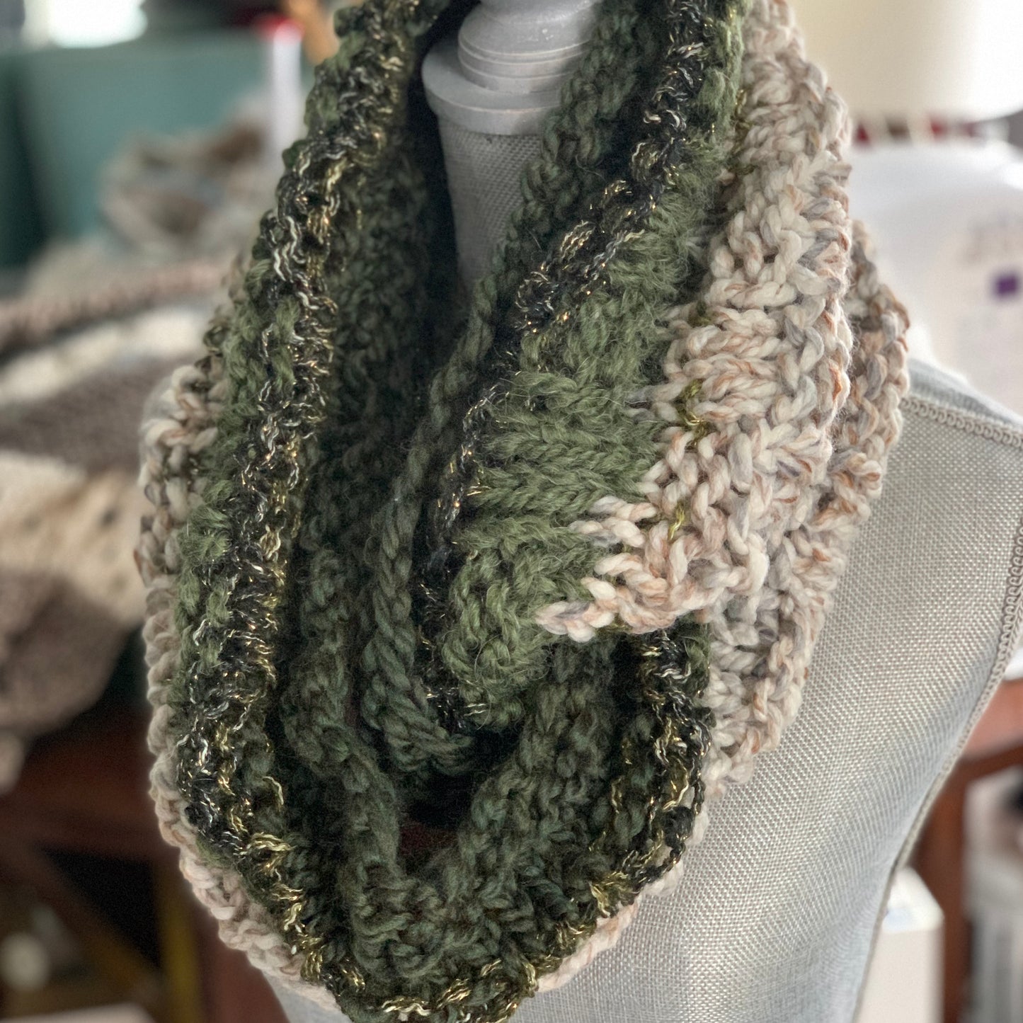 Evergreen Hand Knit Infinity Scarf