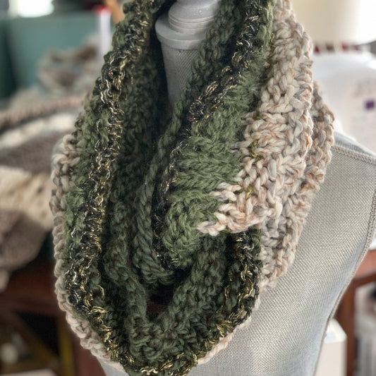 Evergreen Hand Knit Infinity Scarf