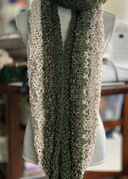 Evergreen Hand Knit Infinity Scarf