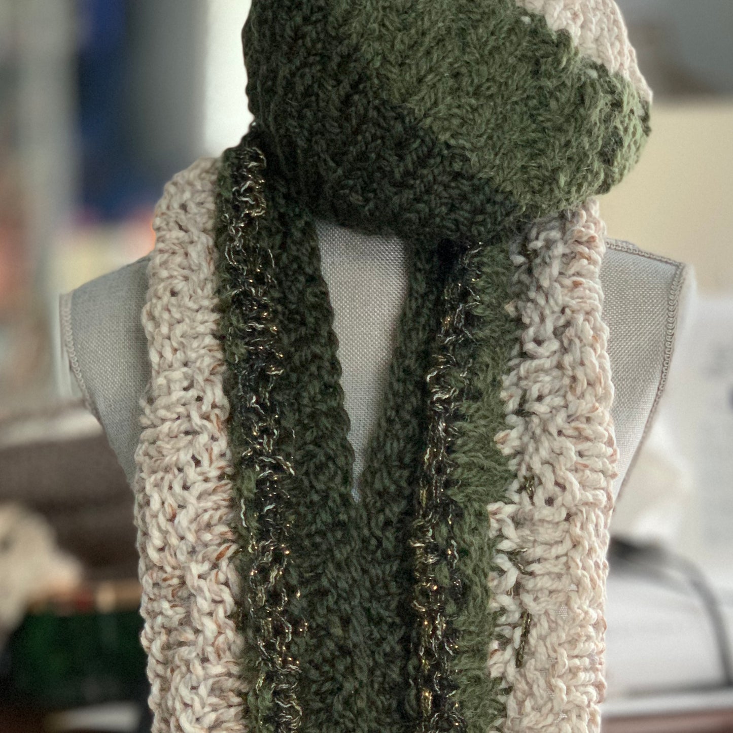 Evergreen Hand Knit Infinity Scarf