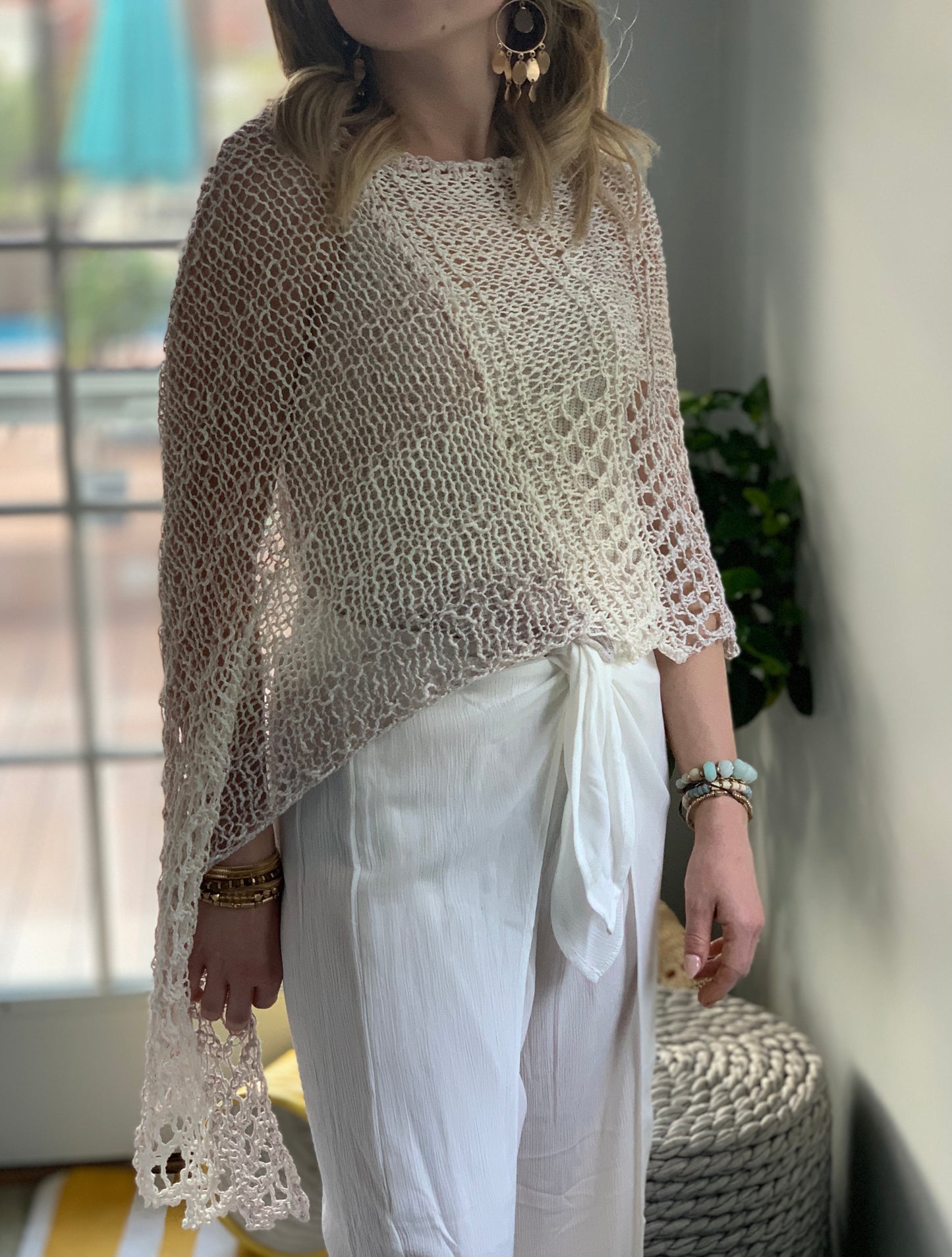 Cotton Poncho, Shawl, Beach Cover-up