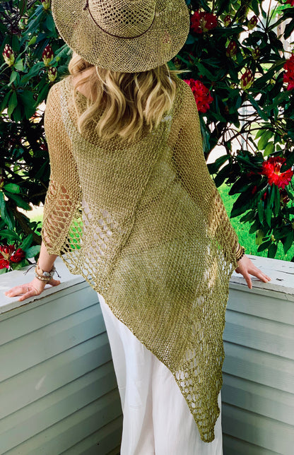 Hand Knit Linen Poncho, Shawl, Beach Cover-up