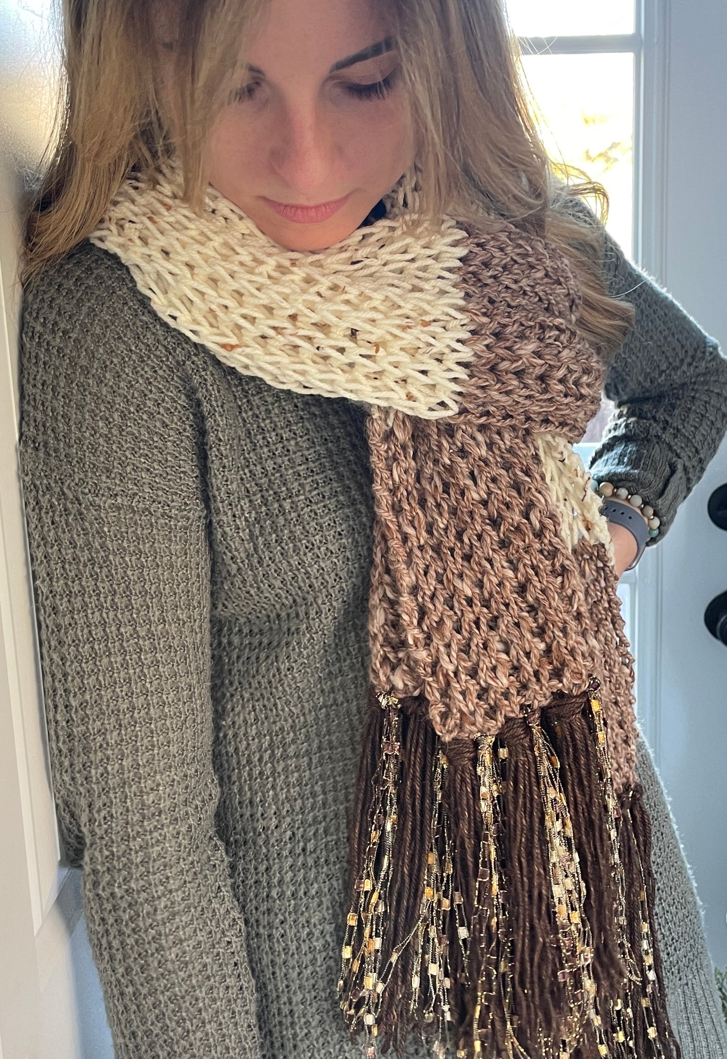 Hand Knit Winter Scarf, Extra Long