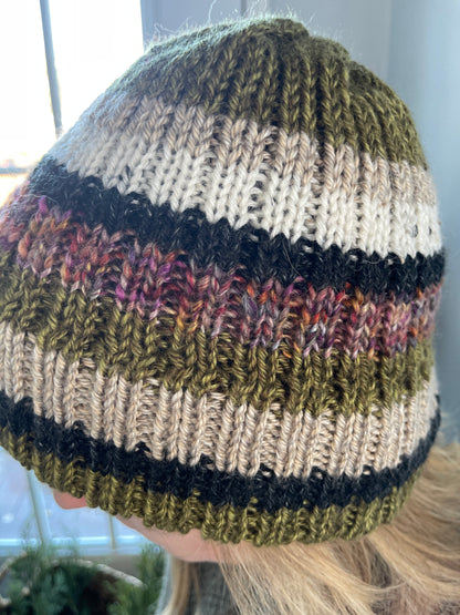 Winter Hand Knit Hat Double Brim