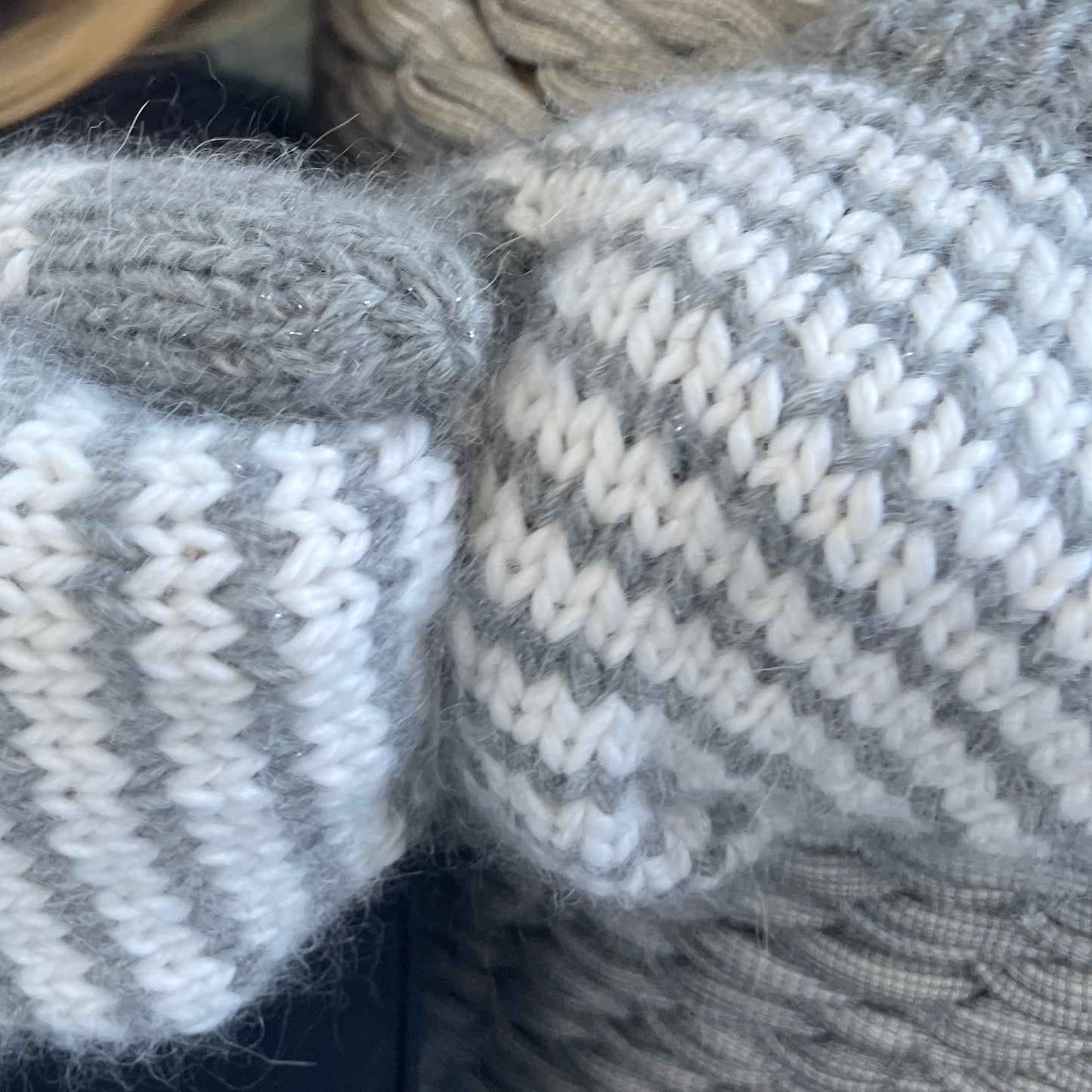 Mittens Hand Knit Gray & White Alpaca