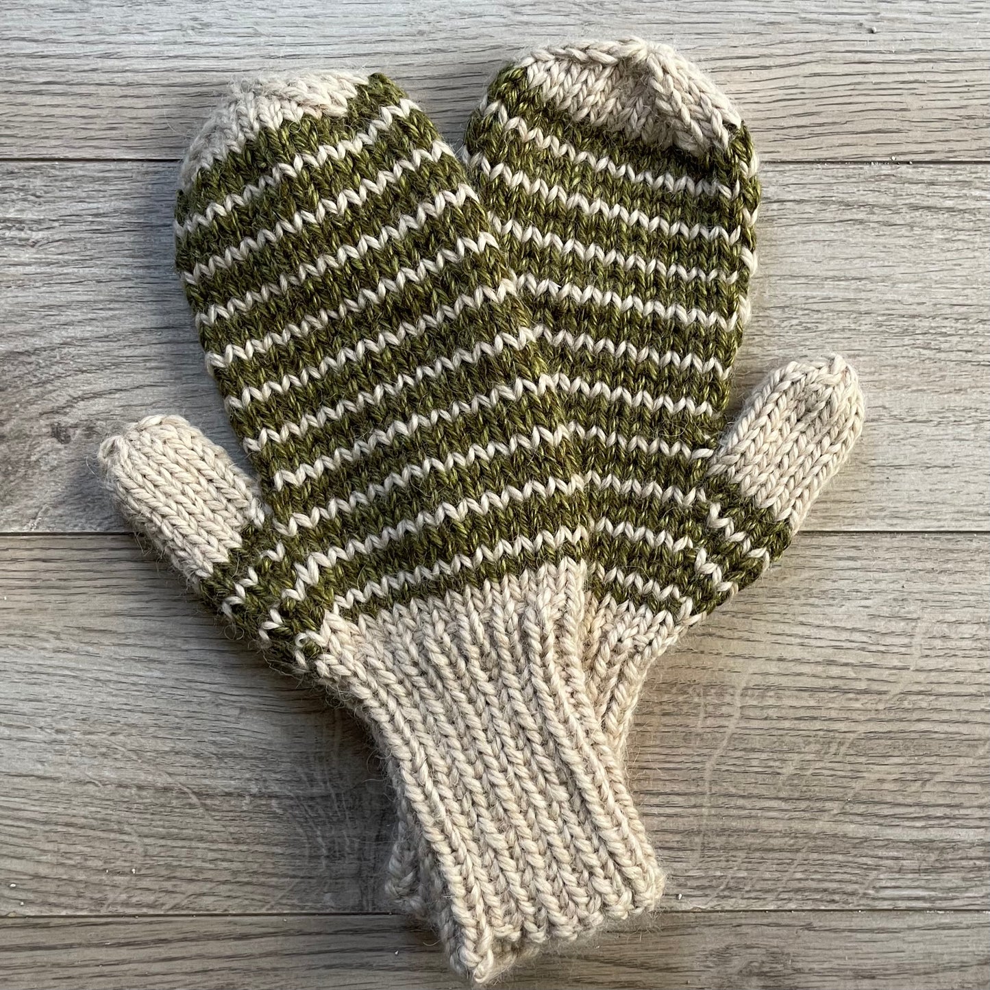 Mittens Hand Knit in Tan & Evergreen Baby Alpaca