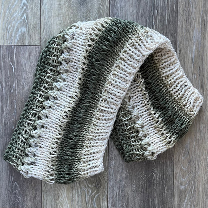 Winter Infinity Scarf Hand Knit in Evergreen & Ivory