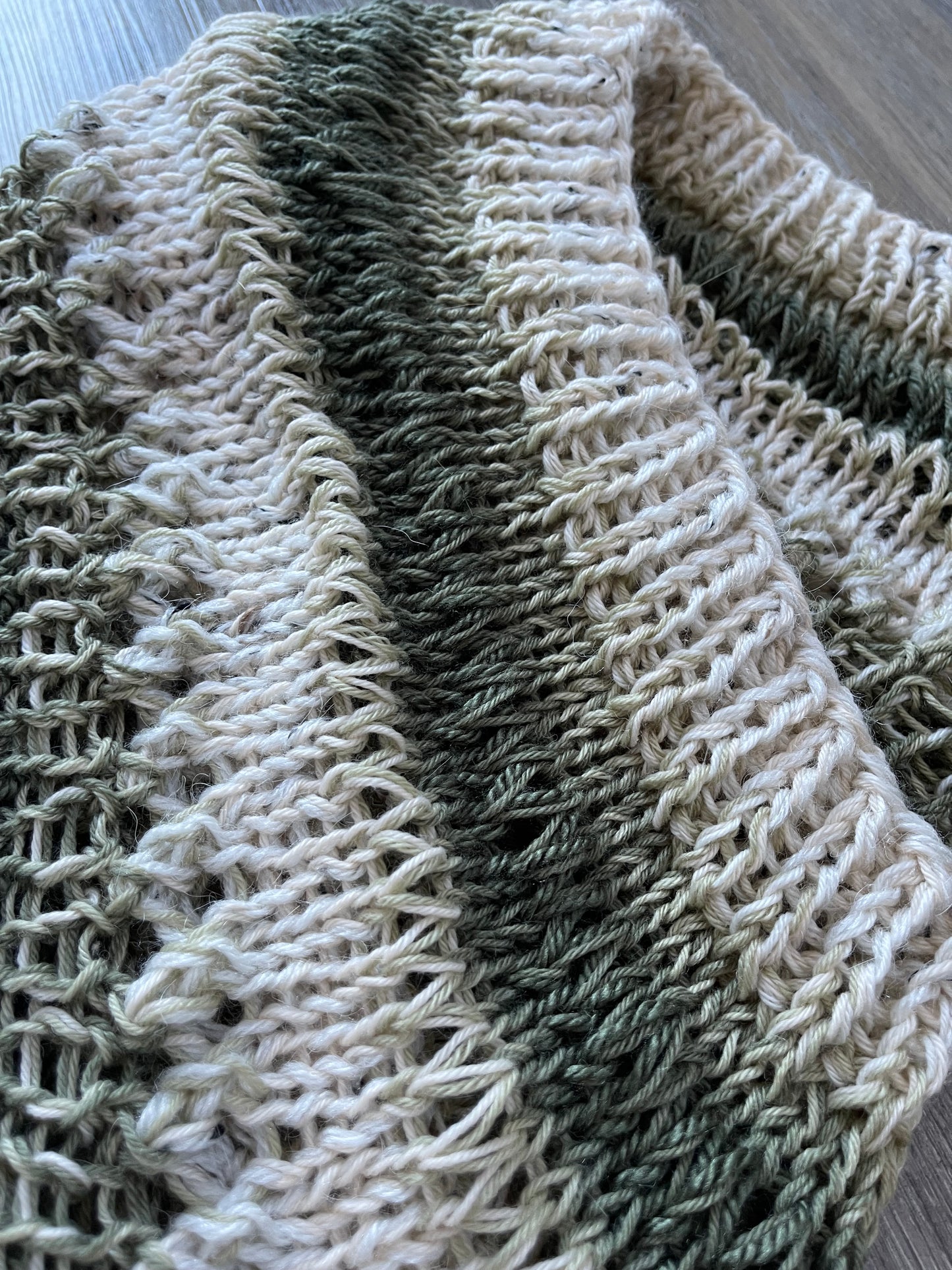 Winter Infinity Scarf Hand Knit in Evergreen & Ivory