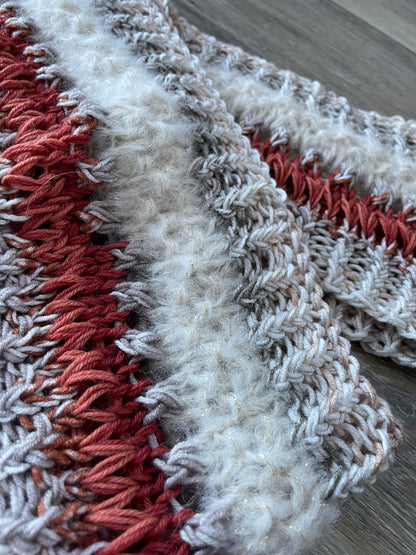 Infinity Scarf Hand Knit in Ivory & Rust